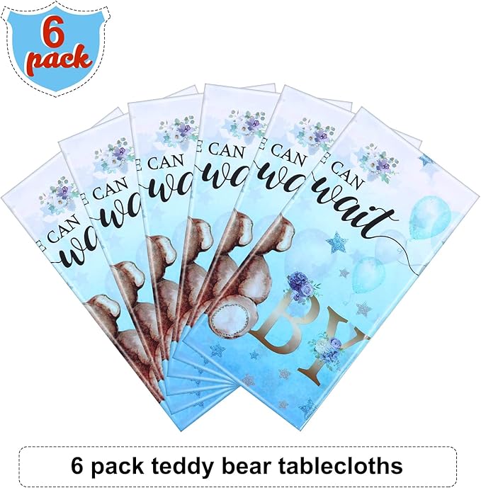 Tegeme 6 Pack Bear Baby Shower Tablecloth Plastic Bear Table Cover We