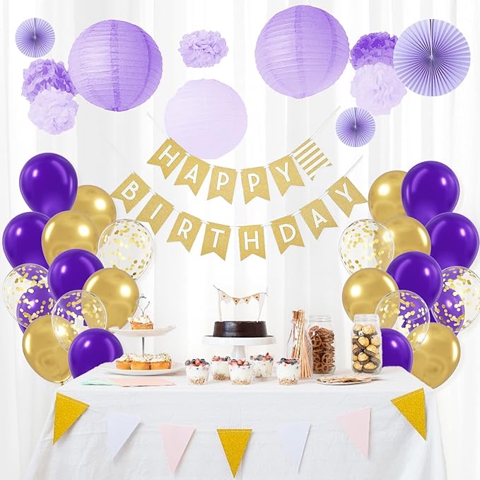 BAUANOOY Purple and Gold balloons, 60pcs 12 Inch Purple Metallic