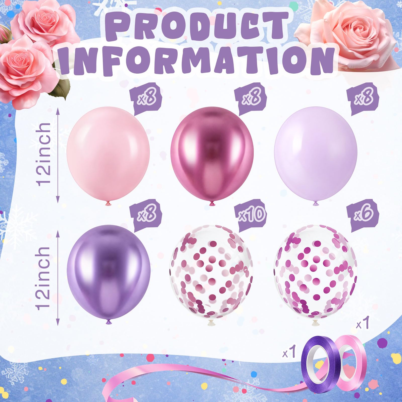 Civaner 48 Pcs Kpop Pink and Purple Balloons 12 Inch Metallic Purple