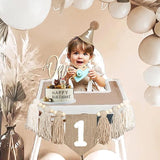 Boho Nude 1st Birthday Highchair Wood Bead Tassel Garland Conical