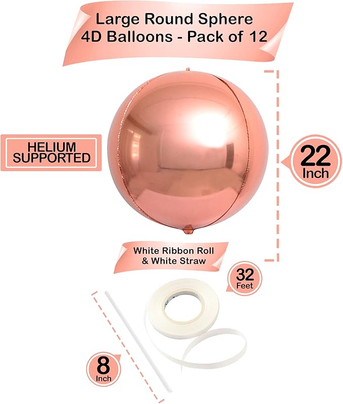 Giant Rose Gold Balloons 22 Inch Pack of 12 Rose Gold Foil Balloons