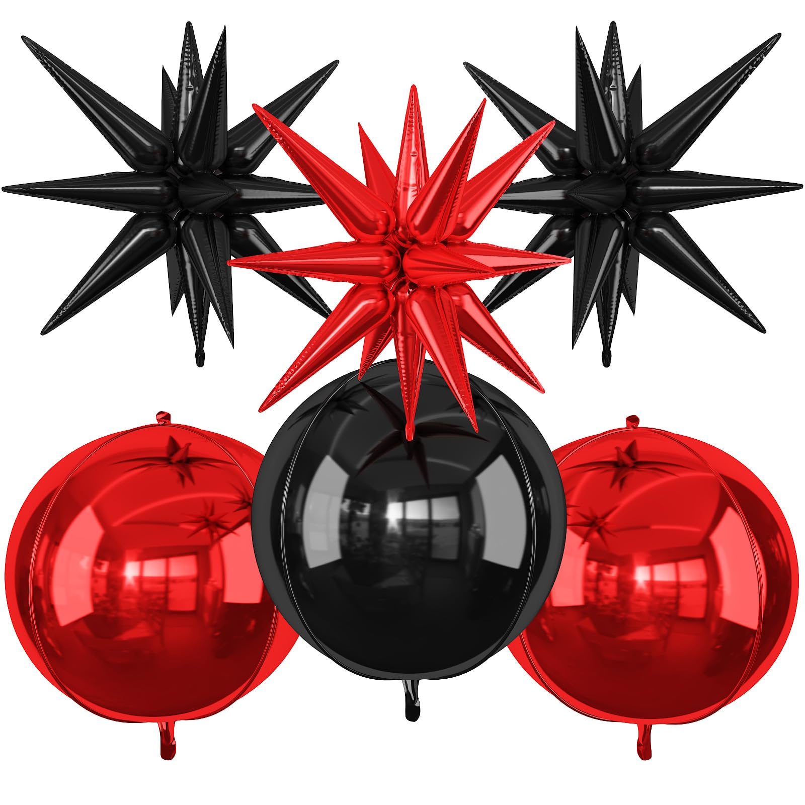 6Pcs Black Red Foil Balloons,22Inch Black Red 4D Round Ball Balloon