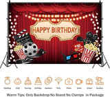 10x6.5ft Movie Night Birthday Backdrop Red Curtain Popcorn Film Reel