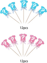 24 Pack Gender Reveal Cupcake Toppers Glitter Onesie Question Mark