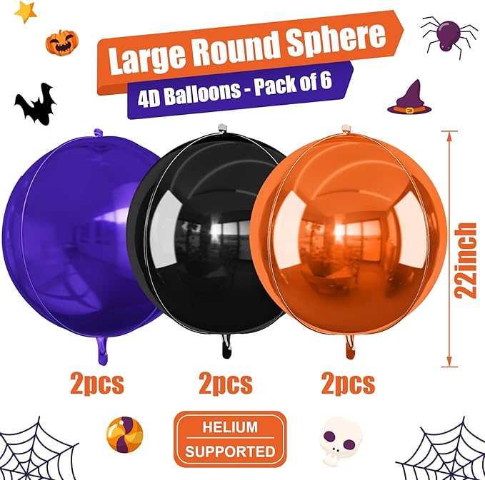 Black Orange Purple Halloween Foil Balloons 6Pcs 4D Large Metallic