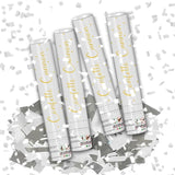 12" Silver & White Confetti Cannons - Party Poppers for Birthday