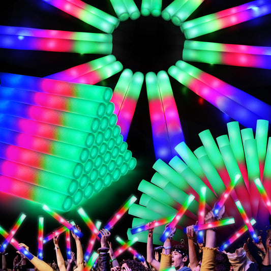 OLUPP 48 Pcs Foam Glow Sticks, Glow Sticks Bulk with 3 Modes Colorful