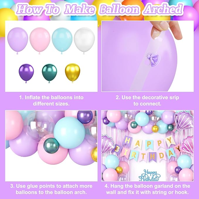 Mermaid Birthday Decorations Supplies Purple Pink Teal Blue Balloons