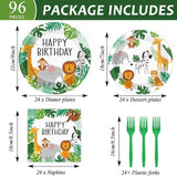 96PCS Jungle Birthday Party Plates and Napkins Safari Animals