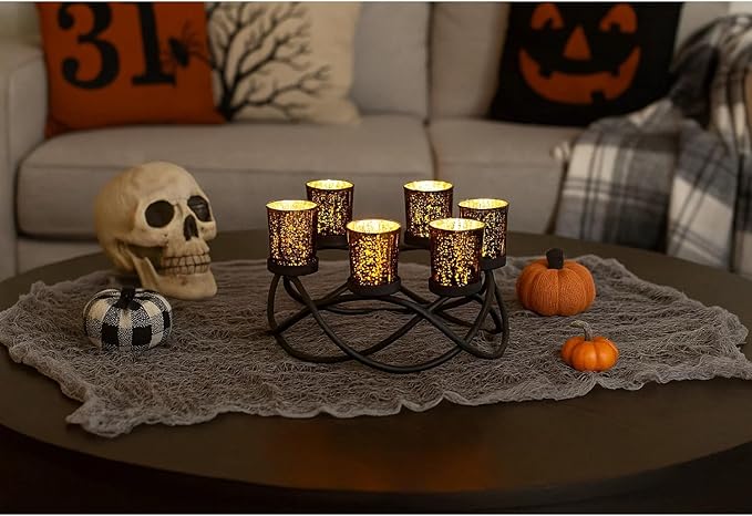Halloween Candle Holder Centerpiece Decoration Black Metal Iron 6