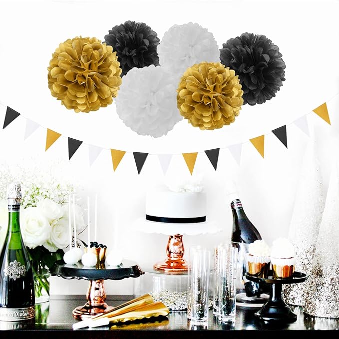 Black Gold Graduation Party Decorations 23pcs Kits Farewell Tissue