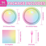 96Pcs Pastel Rainbow Birthday Party Supplies Iridescent Pastel Plates