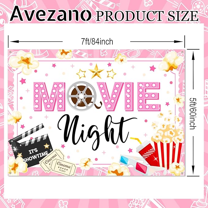 Movie Night Backdrop for Girls Pink Movie Theme
