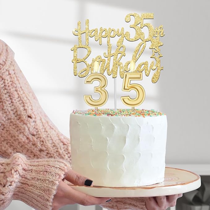 35th Birthday Decorations for Women Gold with 35th Birthday Sash and