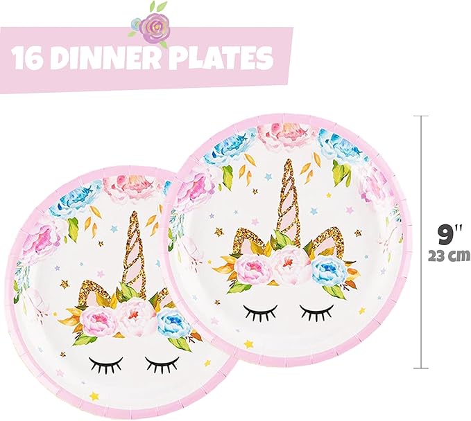 oneBest Unicorn Plates and Napkins 16 Serves