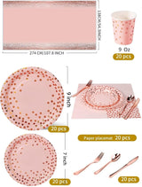 Nkaiso 141 Pieces Pink and Rose Gold Party Supplies, Disposable Party