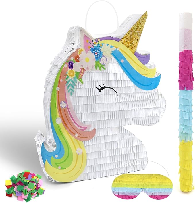 Unicorn Piñata Party Supplies Piñata Bundle with Blindfold and Bat
