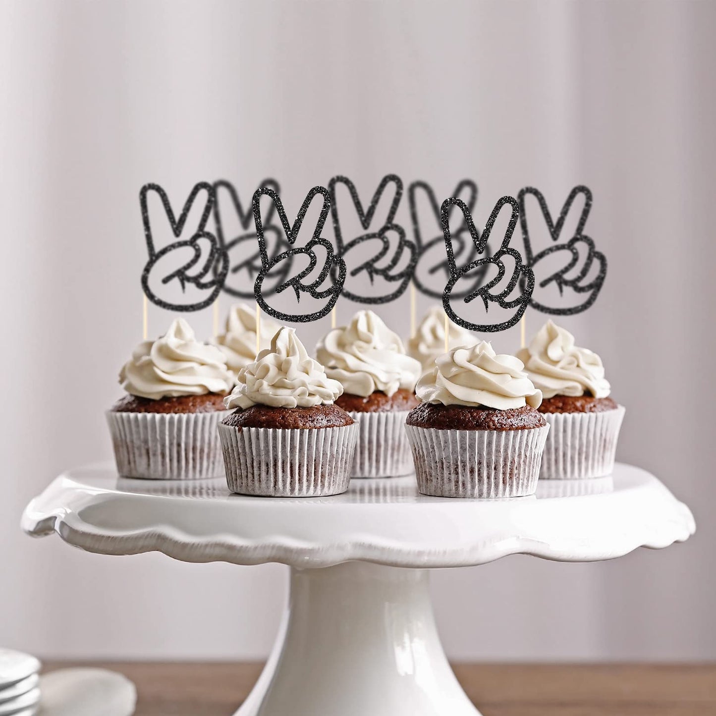 Spakon 24 Pcs Peace Sign Cupcake Toppers Glitter Peacekeeper Cupcake