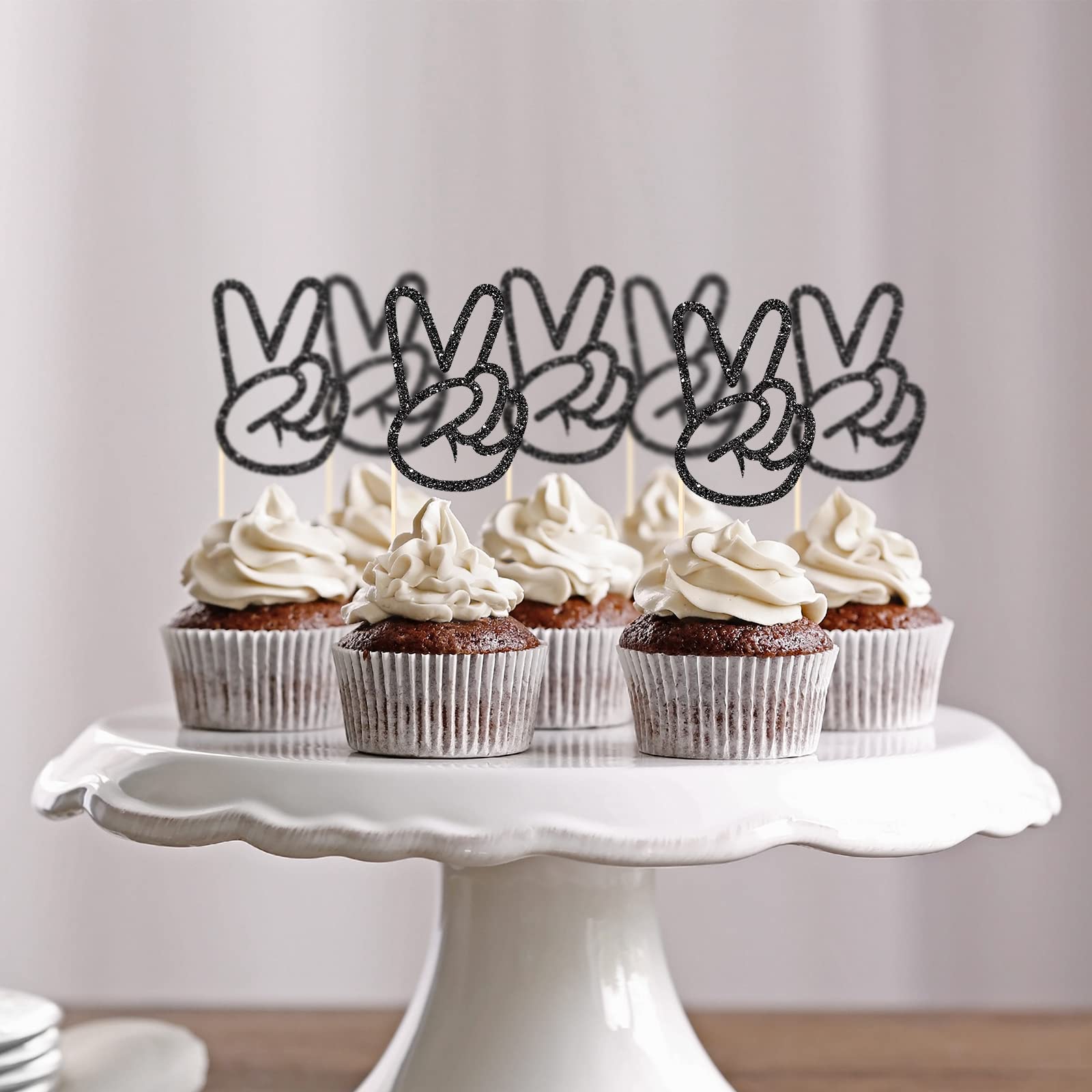 Spakon 24 Pcs Peace Sign Cupcake Toppers Glitter Peacekeeper Cupcake