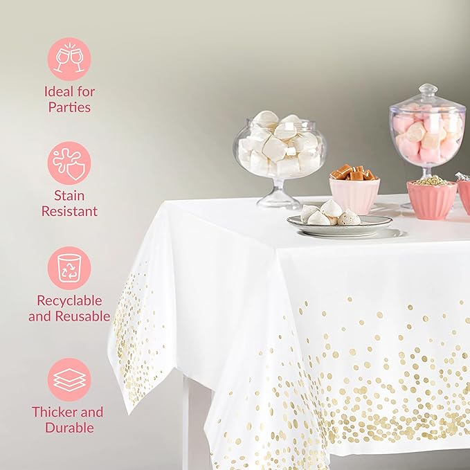 Prestee White and Gold Tablecloths, 4pk, 54x108 Inches - Party Table