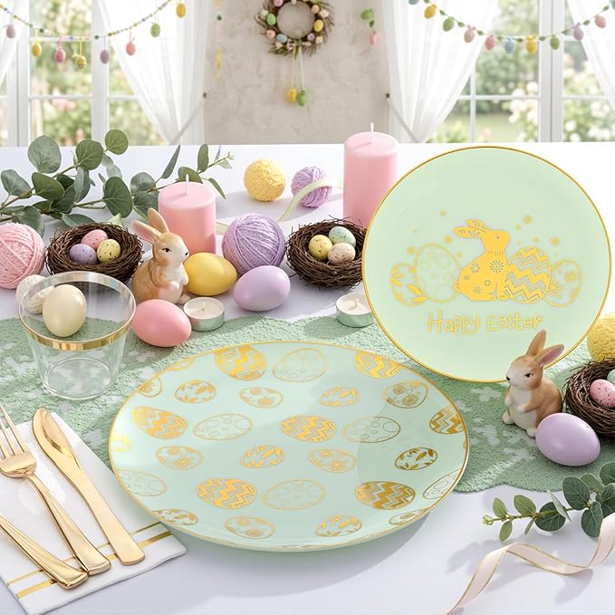 Festiva 175Pcs Easter Plates and Napkins Disposable - Green and Gold
