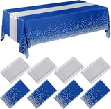 Breling 8 Pack Navy Blue and Silver Disposable Plastic Tablecloths