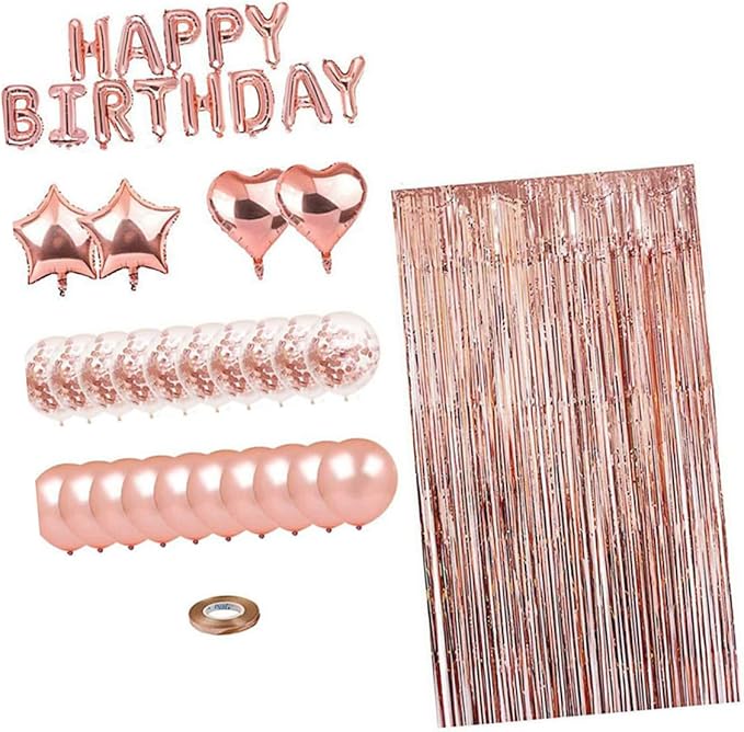 28pcs Rose Gold Birthday Balloons Set with Sequin Latex and Foil