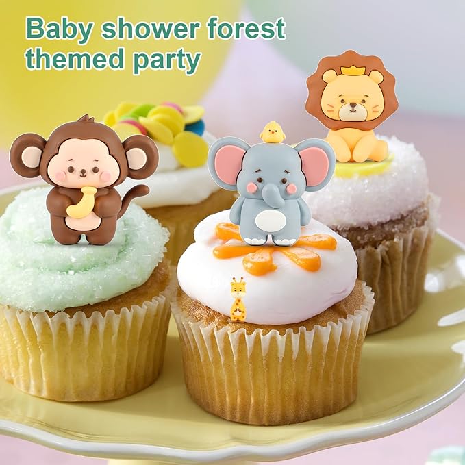 27pcs Safari Animal Cake Topper Jungle Wild Cake Toppers with Leaves