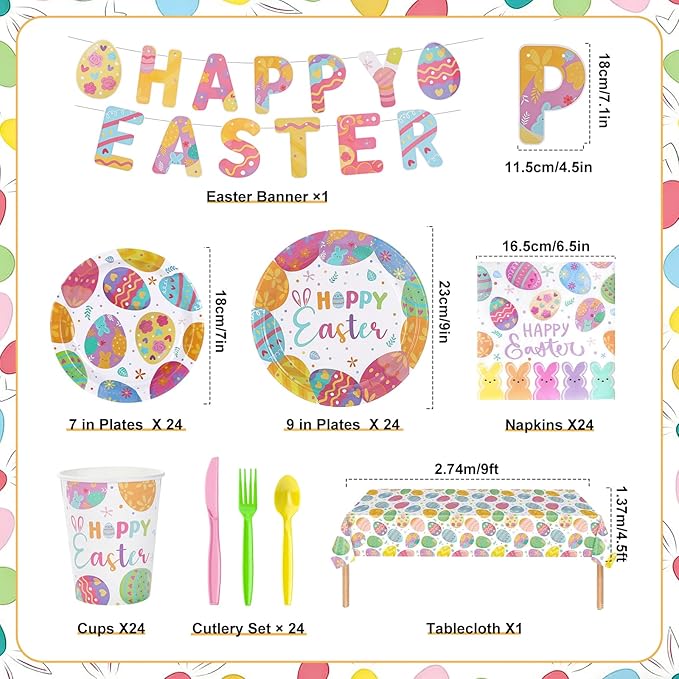 Happy Easter Party Decorations Tableware Sets Colorful Easter Eggs