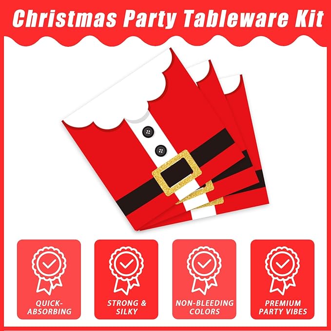 96 Pcs Santa Christmas Paper Plates Santa Claus Suit Disposable