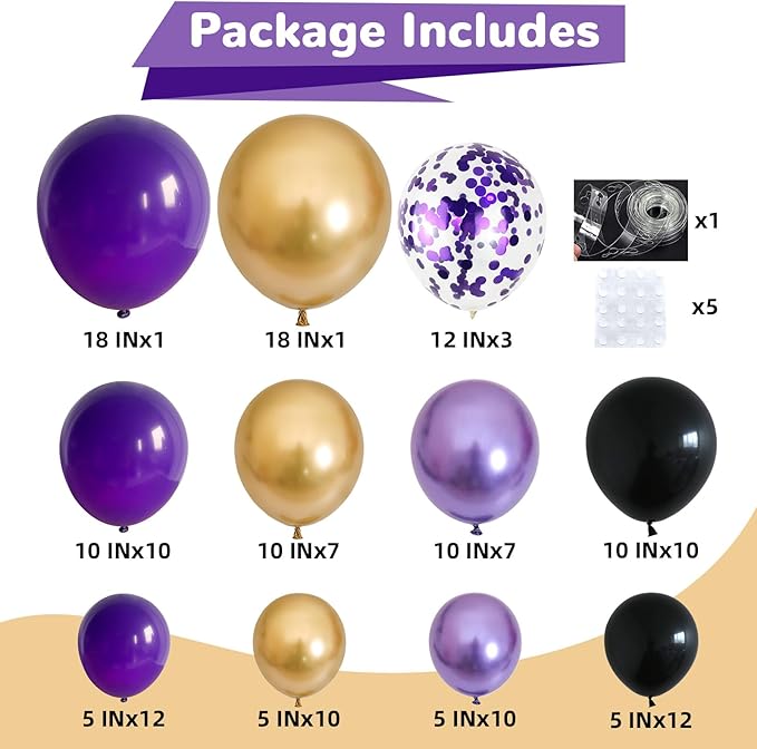 Purple Black and Gold Balloon Arch Kit Graduation Balloon Garland