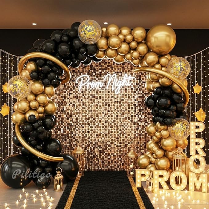 Black and Gold Balloon Arch Kit 114 Pcs Black and Gold Balloons