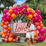 Pink Orange Balloon Garland Double Stuffed Hot Pink Orange Gold