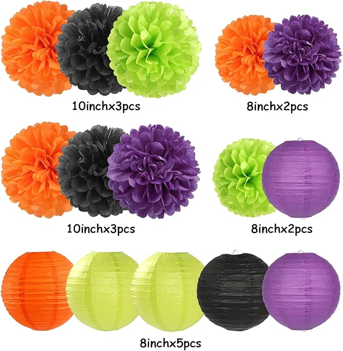 Black Orange Purple Green Halloween Party Decorations 15PCS Paper
