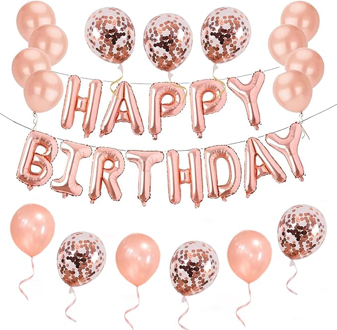 30pcs Pink Rose Gold Birthday Decorations 3D Mylar Foil Happy