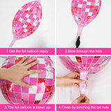 Disco Ball Balloons Pink 4PC,Foil Disco Balloons 22 Inch 4D Round Pink