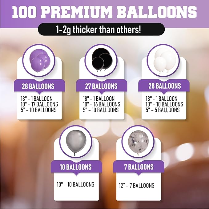 ALL-IN-1 Purple and Black White Balloons Garland & Arch Kit – Small