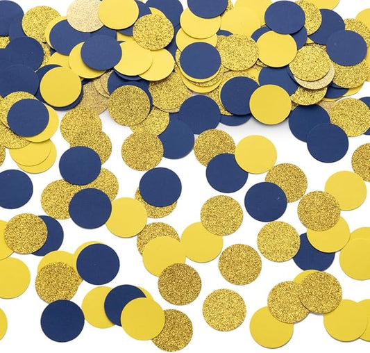 Gold Blue and Yellow Confetti Table Decoration for Graduation