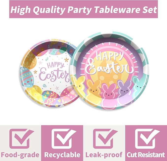 96 Pcs Easter Party Supplies Easter Plates and Napkins Set Colorful