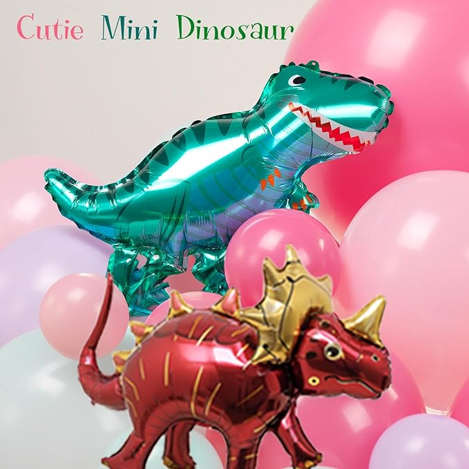 Pink Dino Balloon garland arch kit with Pastel Pink Purple Teal and