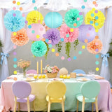14 Pcs Pastel Party Decorations Kit - Macaron Tissue Paper Pom Poms,