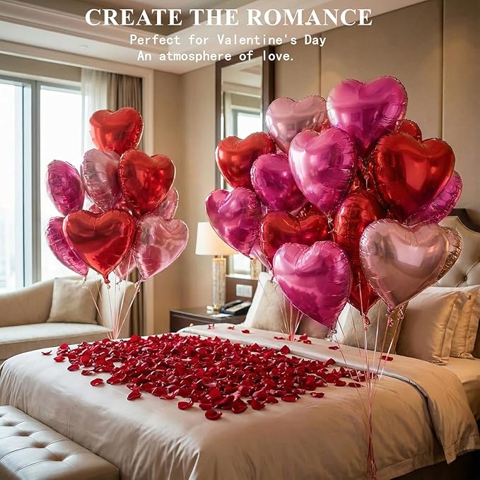 18 Inch Rose & Pink & Red Heart Balloons 24 Pcs Valentine's Day Foil