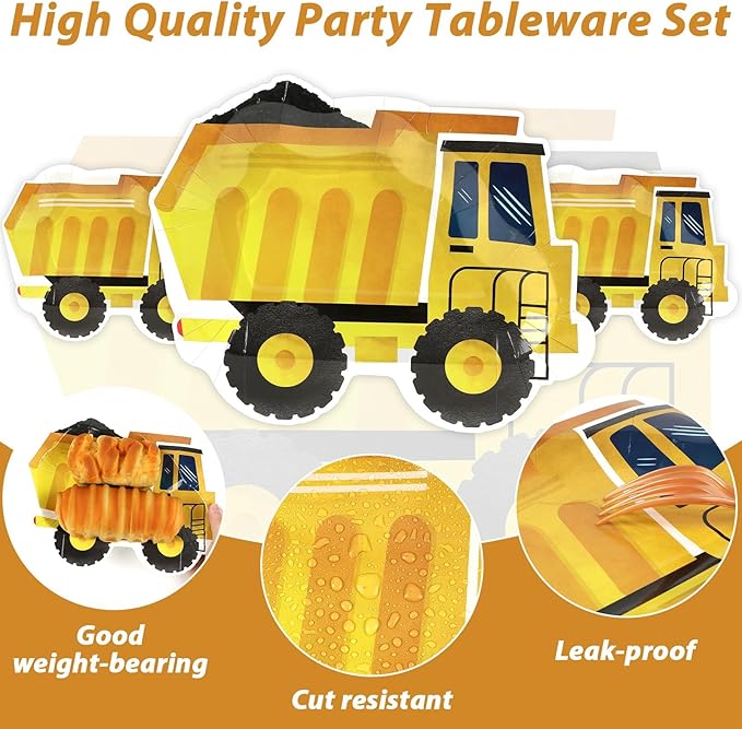 50 Pcs Construction Birthday Party Supplies Paper Plates Truck Theme