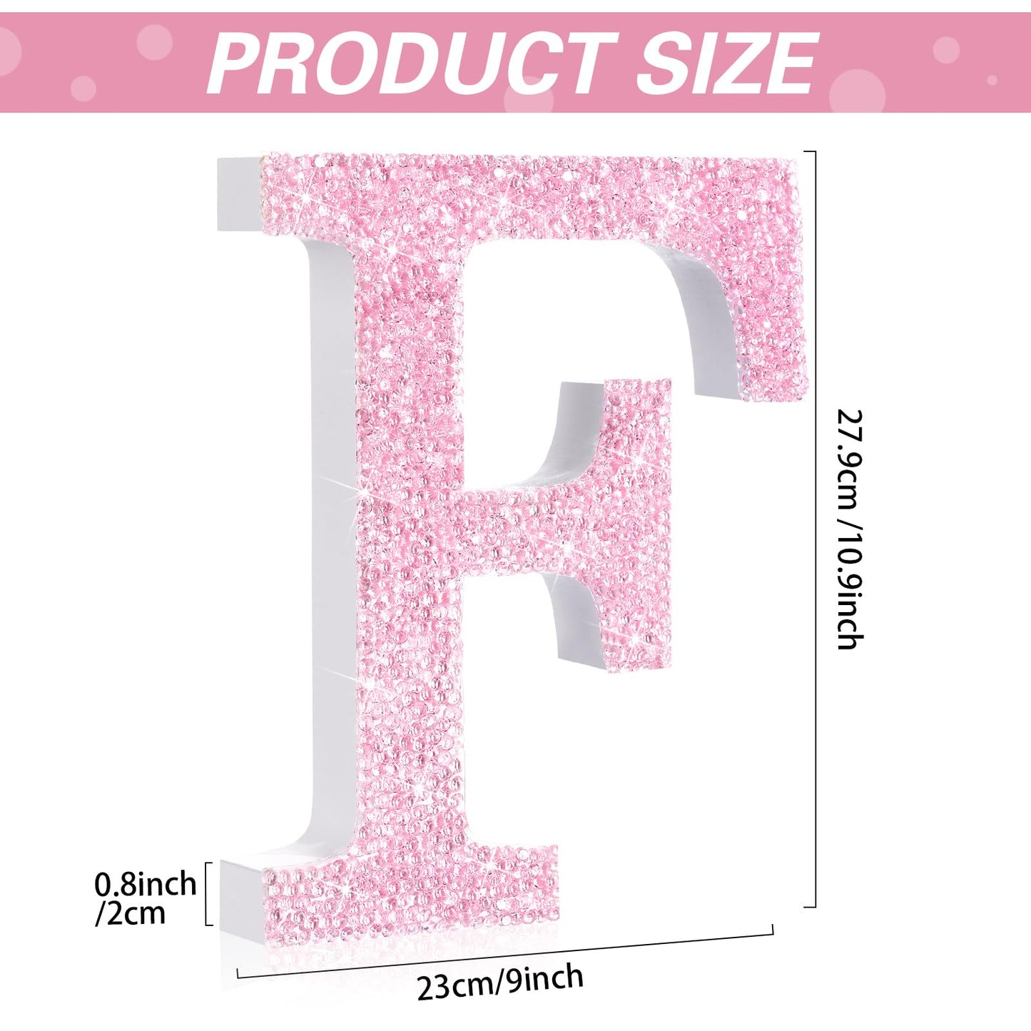Qunclay Pink Crystal Diamond Letter Wall Decor, Glitter Wooden Bling