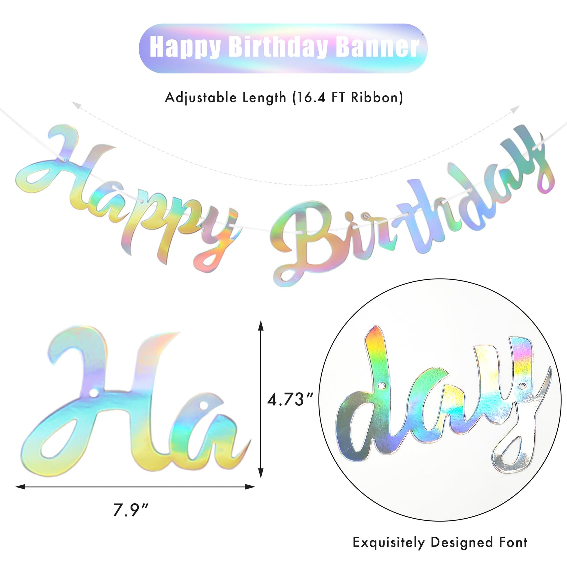 CANREVEL 3 PCS Iridescent Happy Birthday Banners, Hanging Star Garland