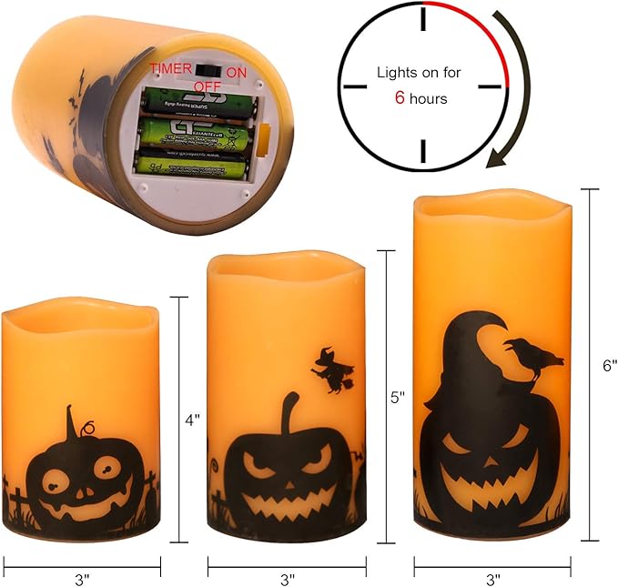 Halloween Flameless Candles LED Flickering Battery Pillar Candles