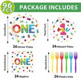 96pcs Rainbow 1st Birthday Plates and Napkins Confetti Happy