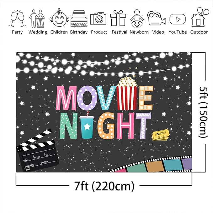 Cinema Movie Night Backdrop Popcorn Movie Party Birthday Party