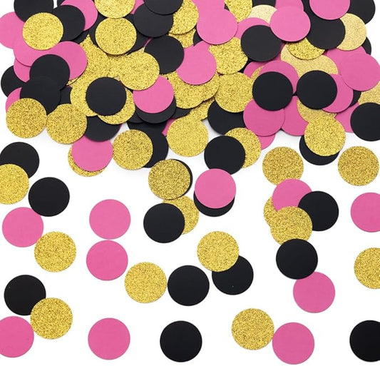 Gold Black and Hot Pink Confetti Table Decoration for Graduation