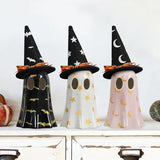 Halloween Decor Indoor Set of 3 Ceramic Ghosts with Witch Hats Cute